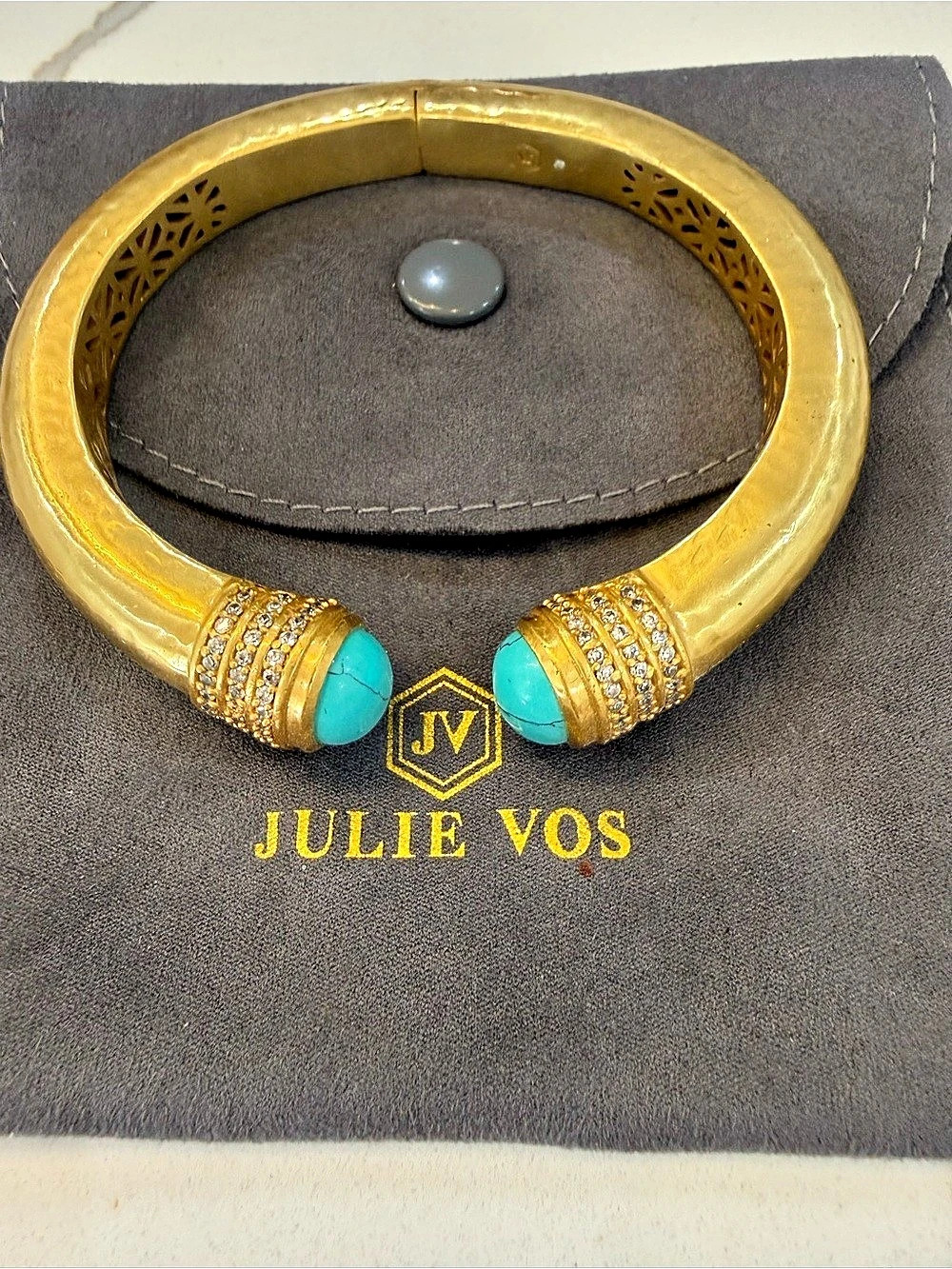 Julie Vos Cannes Demi Cuff Gold & Turquoise Bracelet